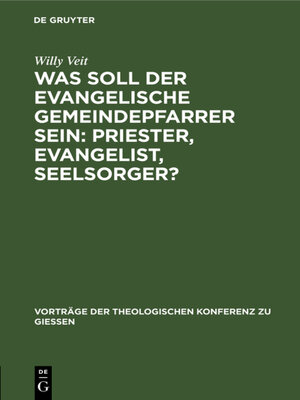 cover image of Was soll der evangelische Gemeindepfarrer sein
